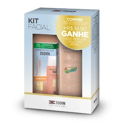 Kit Protetor Solar Isdin Fusion Water Color Cor Média Fotoprotector FPS50 50ml+Micellar Solution 400ml